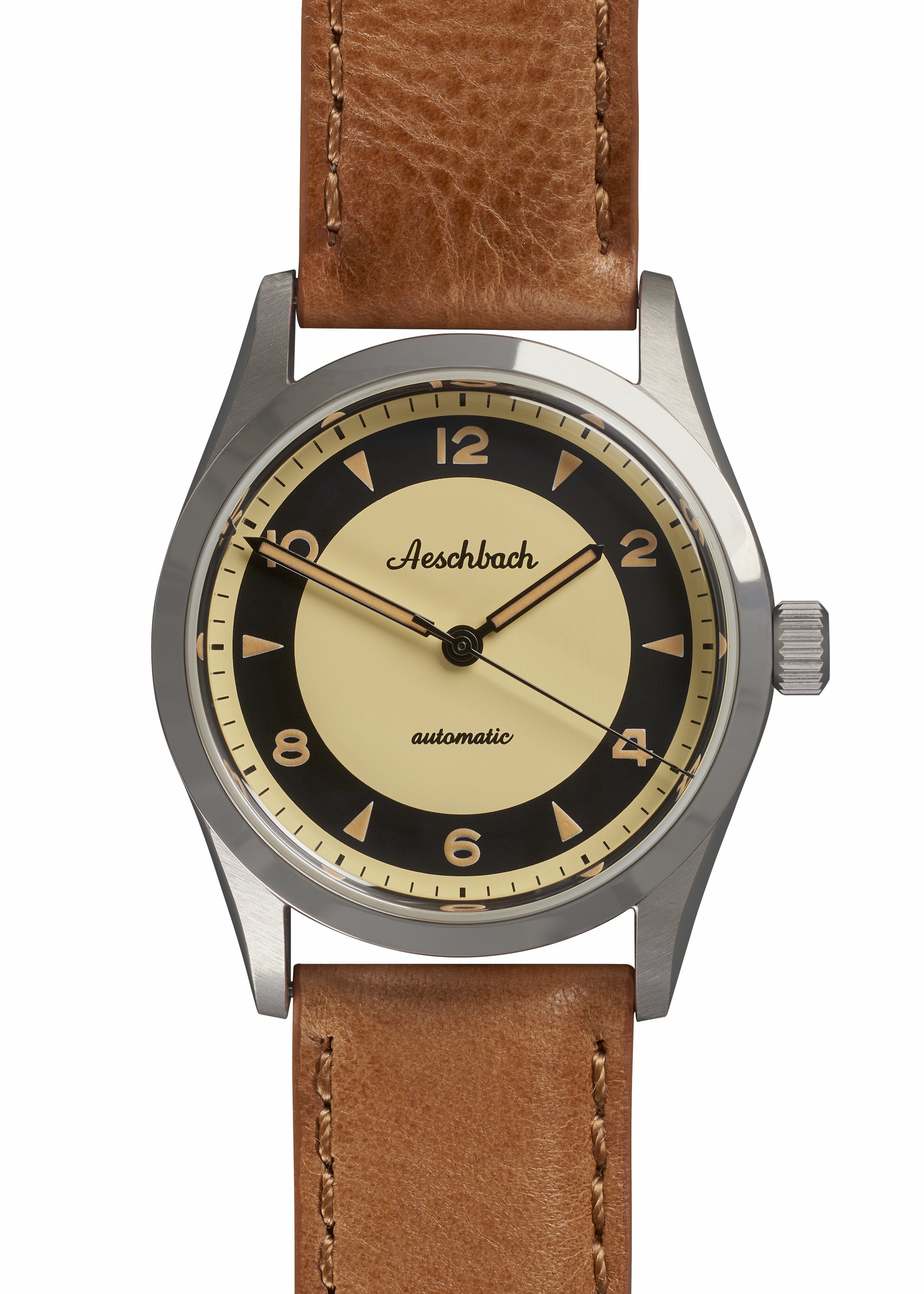 Aeschbach 1950s Pattern 25 Jewel Automatic Watch with Retro Luminous Paint, Sapphire Crystal and Calf Leather Strap - Ex photographic Sample Reduced
