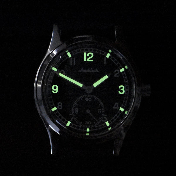 Aeschbach WW2 Pattern German Wehrmacht & Luftwaffe Dienstuhr (Army/Airforce Service Watch) with 24 Jewel Hand Wound Swiss Made Sellita SW216 Movement and Box Sapphire Crystal - Special Introductory Offer