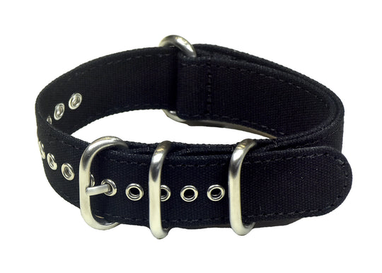 Black 18mm Retro Pattern Canvas One Piece Strap