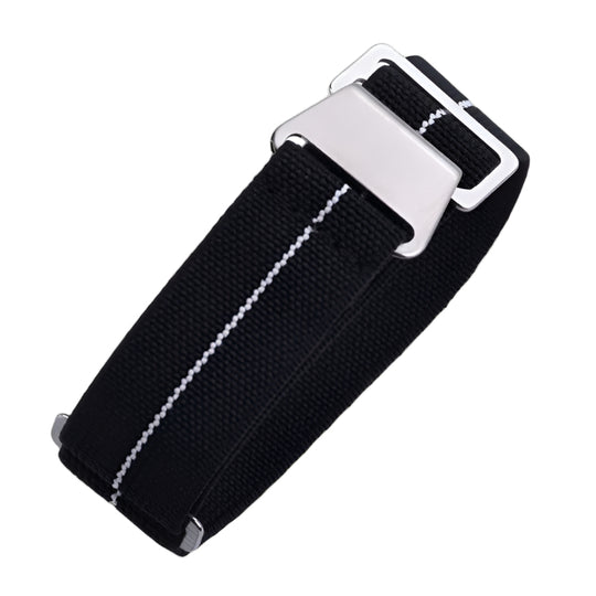 22mm Elasticated French Navy and Special Forces Strap in Black with a White Stripe