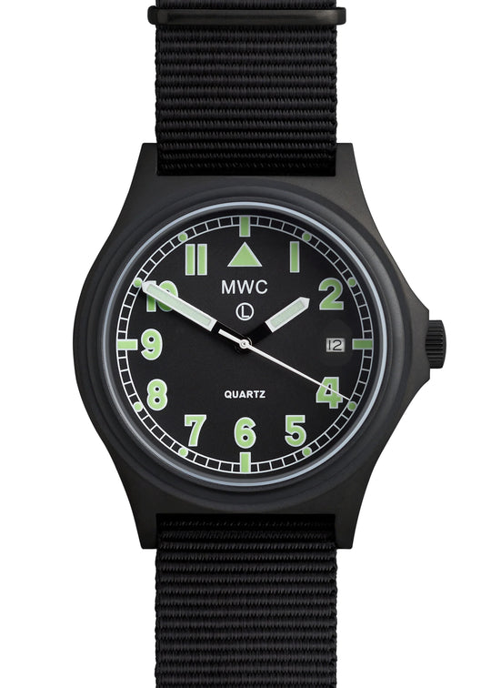 MWC G10 200m/660ft Water resistant Black PVD Steel Military Watch with Sapphire Crystal and Date - NATO Stock Number: NSN 6645-99-493-1283D