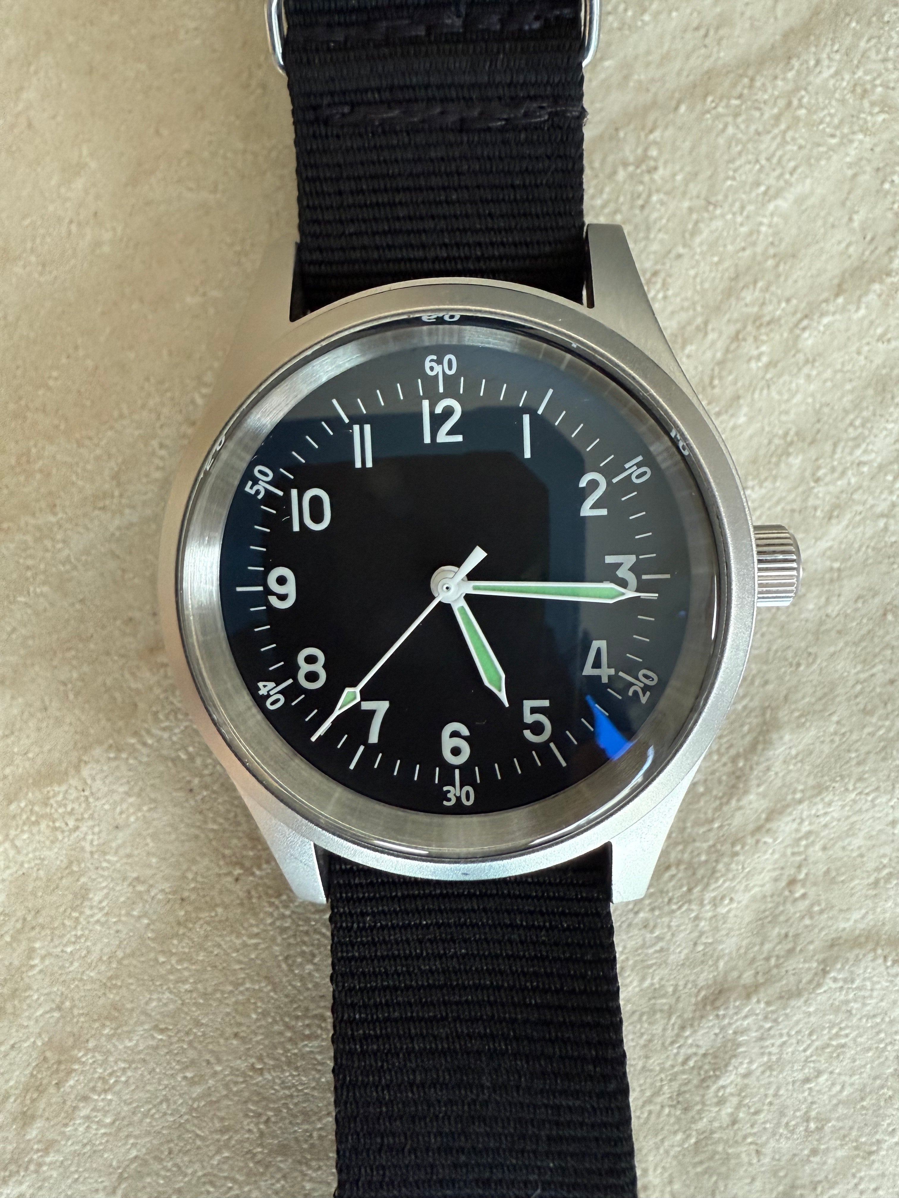 A-11 1940s WWII Pattern Military Watch (Automatic) with Sapphire Crystal: Running Fine but Might Need Regulating