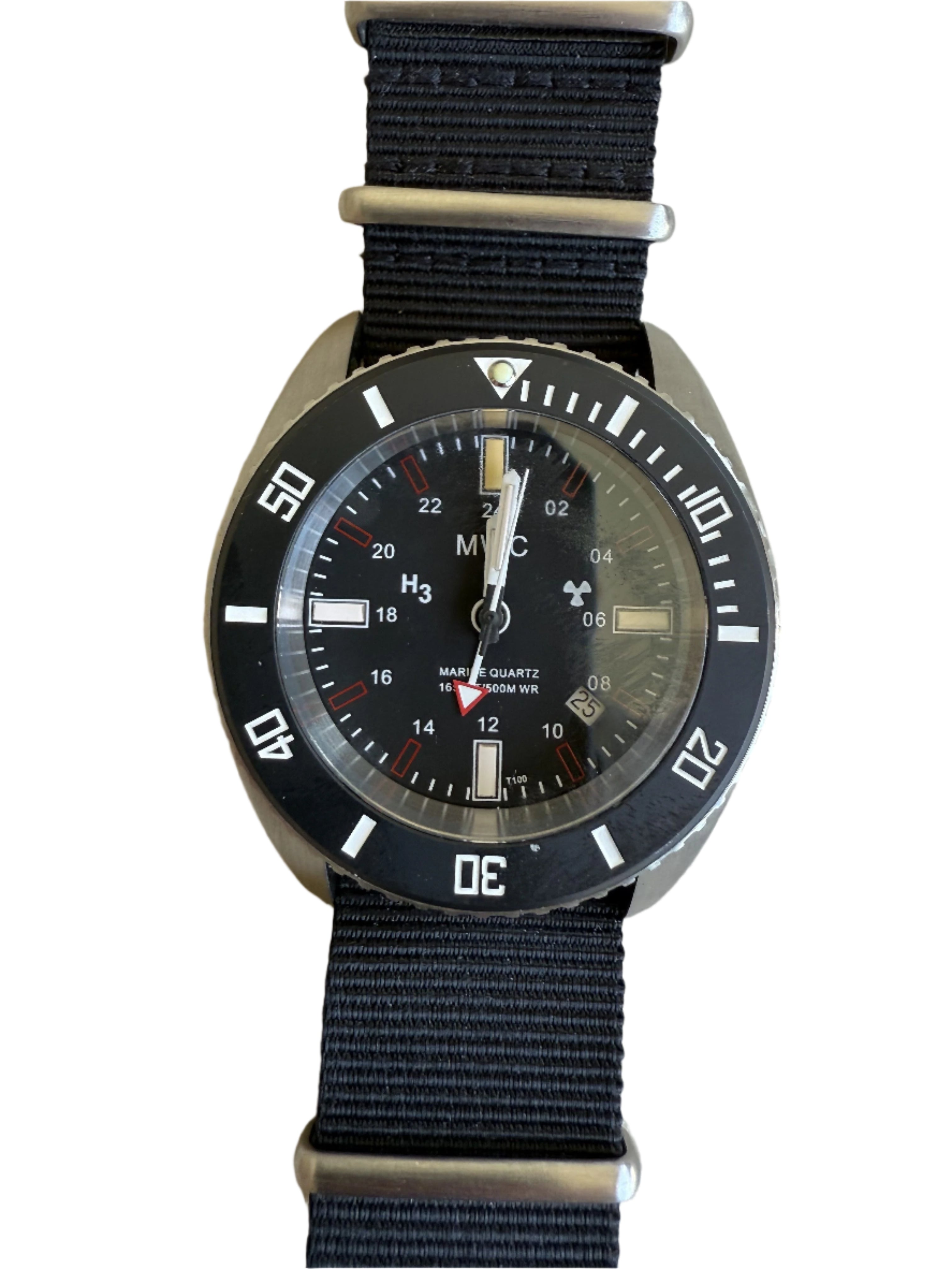 MWC "Submarine / Naval Crew Divers Watch" 500m (1,640ft) Water Resistant Dual Time Zone Military Watch in a Stainless Steel Case with GTLS and Helium Valve - Needs a Replacement Crown