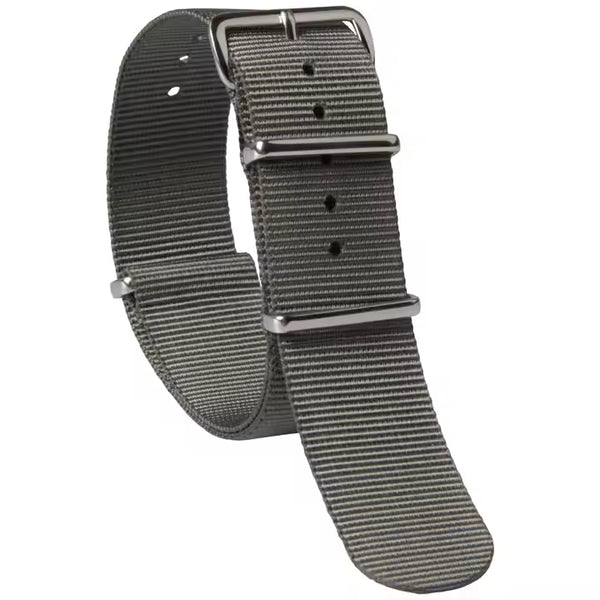Single Pass 22mm Admiralty Grey NATO Military Watch Strap in Ballistic Nylon with Stainless Steel Fasteners