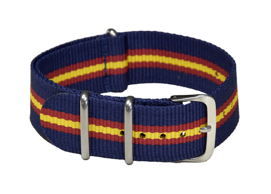 22mm NATO Military Watch Strap in Navy, Red and Yellow.