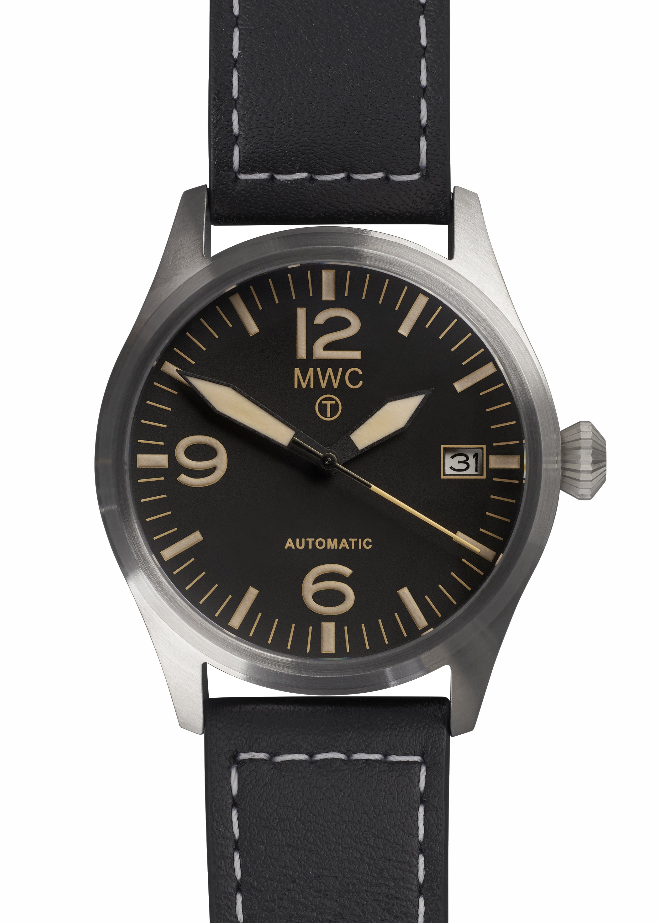 MWC Classic 40mm Stainless Steel Aviator Watch with 24 Jewel Automatic Movement and 100m Water Resistance