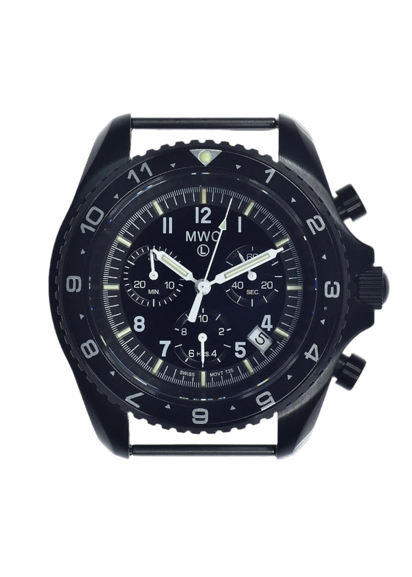 MWC NATO Pattern Black PVD Steel Military Pilots Chronograph with Sapphire Crystal and Swiss Ronda Movement- 12 Hour GMT Bezel and GTLS/Tritium Illumination - Ex Display Watch Reduced
