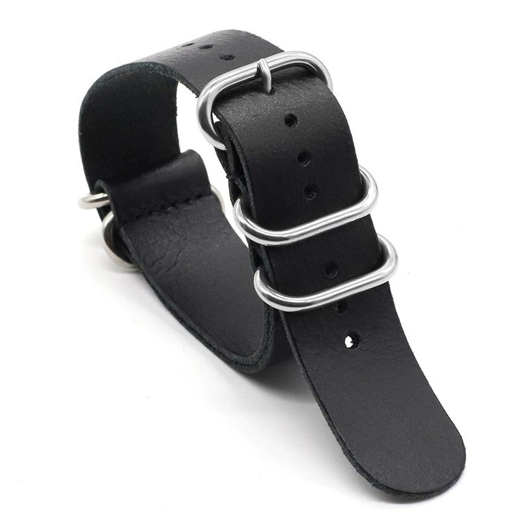 24mm Black High Grade Saddle Leather Zulu Military Watch Strap