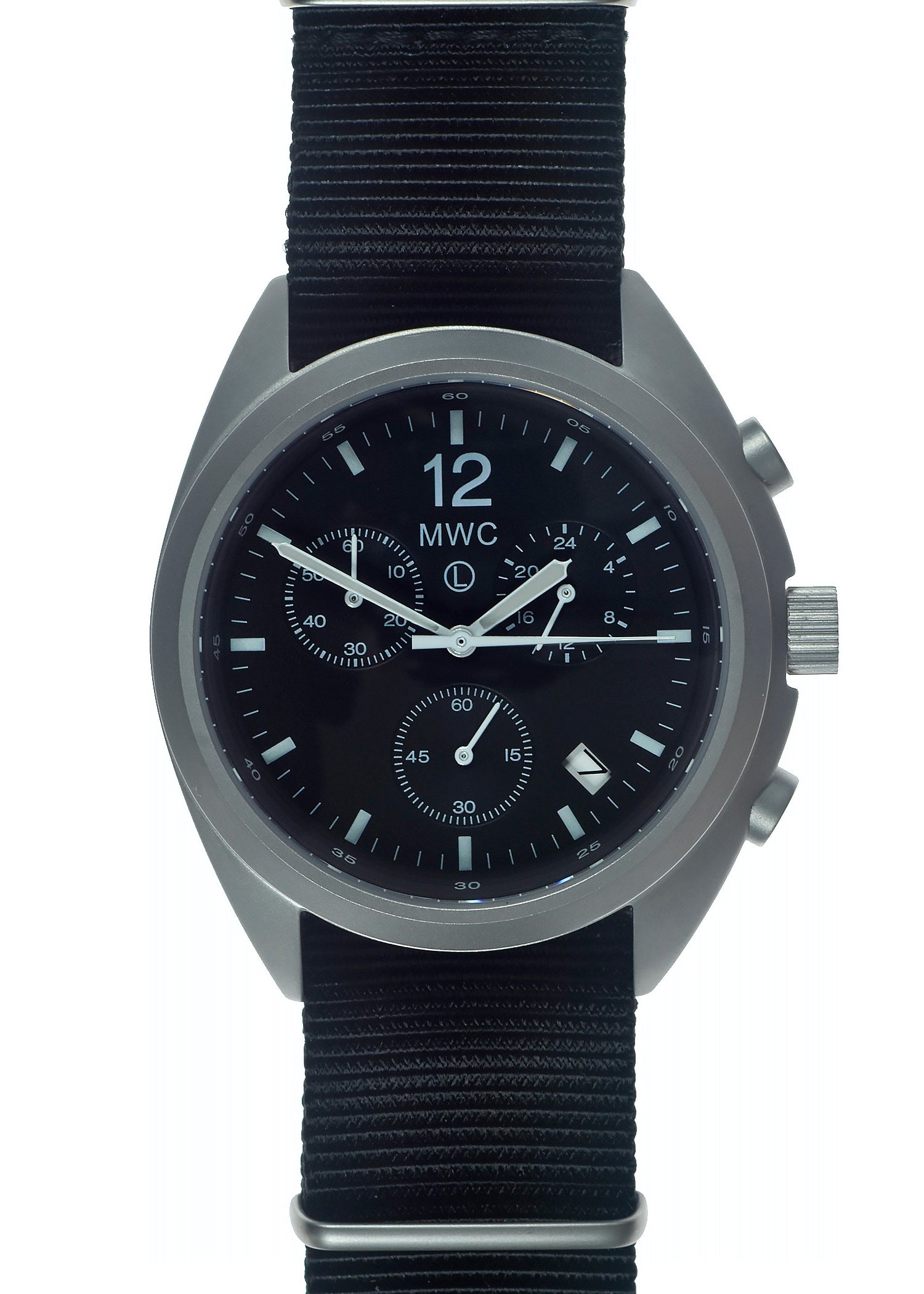 MWC NATO Pattern Stainless Steel Hybrid Military Pilots Chronograph with Sapphire Crystal - Running Fine but Needs Adjustment to the Crown