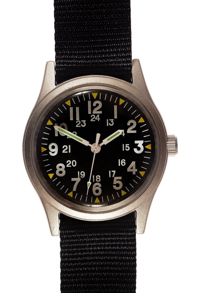 MWC Classic 1970s Pattern MIL-W-46374 Pattern Military Watch on a Black Military Webbing Strap