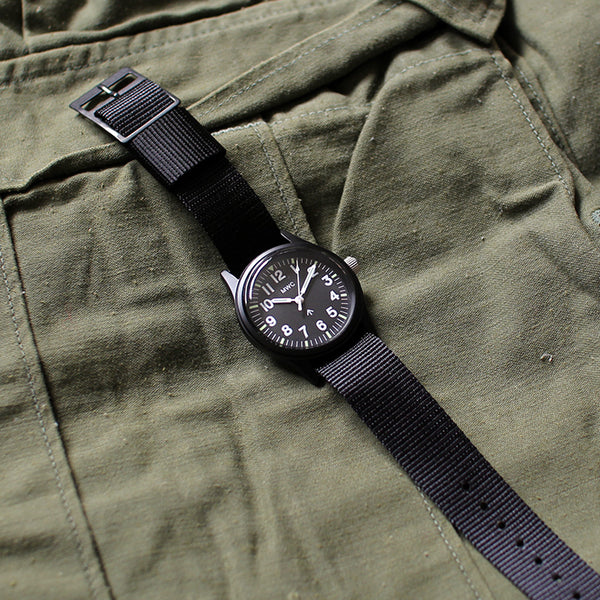MWC Classic 1960s/70s Matt Black European Pattern Military Watch Webbing Strap