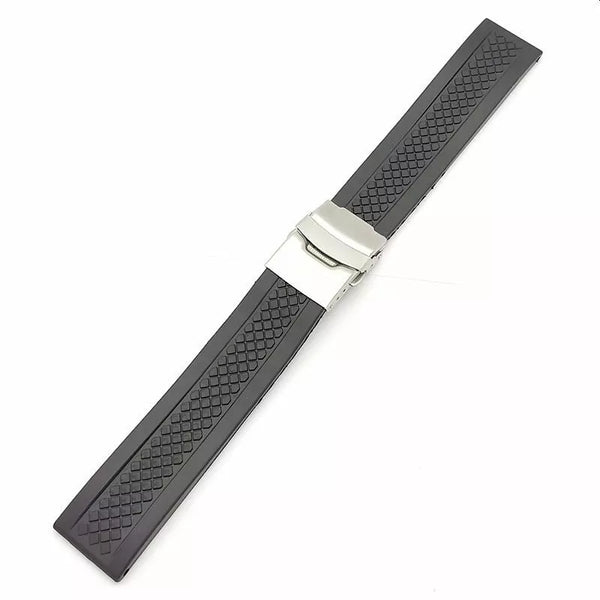 20mm Heavy Duty Black Silicone Deployment Strap