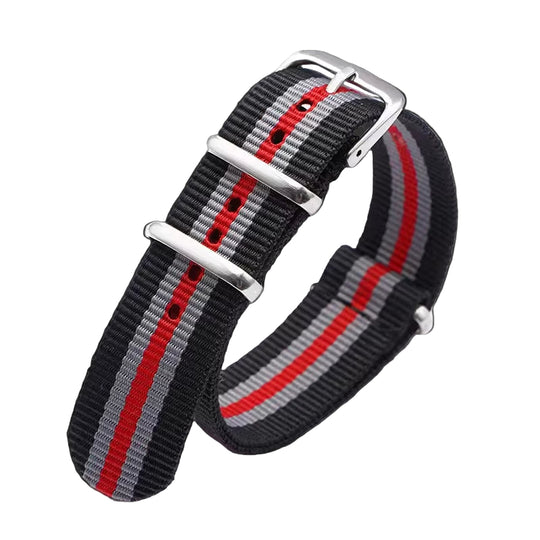 22mm Black, Grey and Red NATO Military Watch Strap