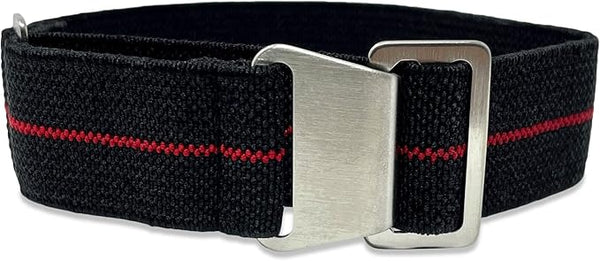 22mm Elasticated French Navy and Special Forces Strap in Black with a Red Stripe