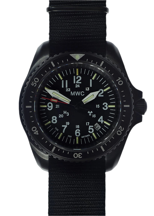 MWC Automatic Black PVD Military Divers Watch  - Tritium / GTLS Illumination, Ceramic Bezel and Sapphire Crystal