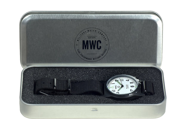 MWC G10LM European Pattern Military Watch With White Dial in Covert Non Reflective Black PVD Steel (Date Version)