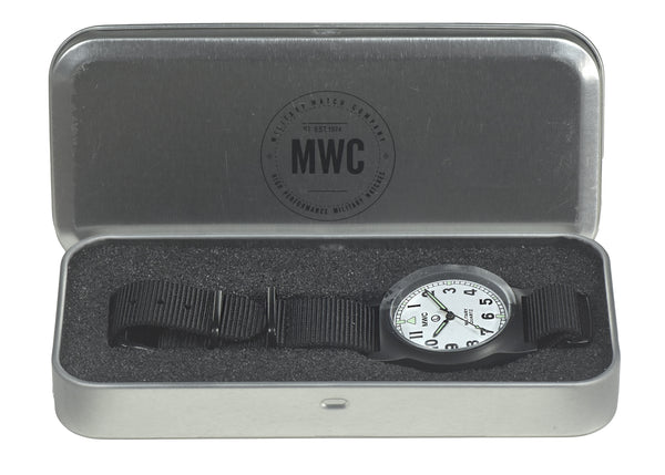 MWC G10LM European Pattern Military Watch With White Dial in Covert Non Reflective Black PVD Steel (Non Date Version)