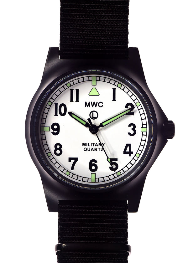 MWC G10LM European Pattern Military Watch With White Dial in Covert Non Reflective Black PVD Steel (Non Date Version)