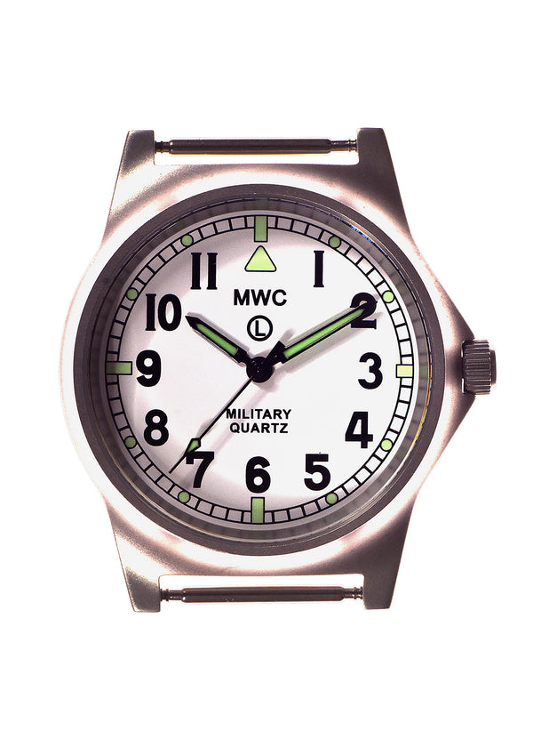 MWC G10 LM Non Date Stainless Steel Military Watch with White Dial, Non Date Version on Admiralty Grey Strap)