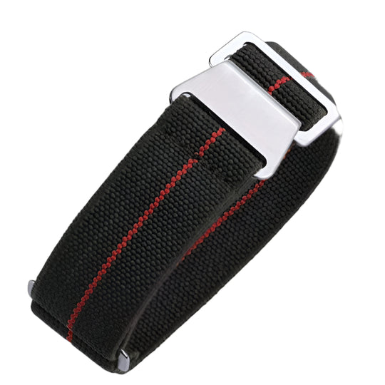 22mm Elasticated French Navy and Special Forces Strap in Green with a Red Stripe