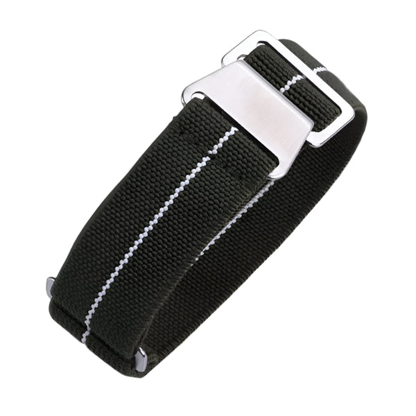 22mm Elasticated French Navy and Special Forces Strap in Green with a White Stripe