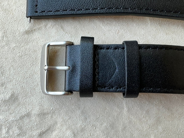 Classic Italian Retro Pattern 24mm Black Leather Watch Strap with Stainless Steel Fasteners