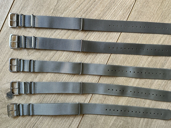 Clearance Bundle of 5 x 20mm Grey NATO Military Watch Straps - Surplus Reduced to Clear Well Under Half Normal Price