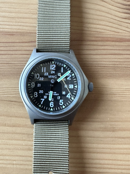 MWC Titanium General Service Watch, 300m Water Resistant, 10 Year Battery Life, Luminova, Sapphire Crystal and 12/24 Dial Format - Second Hand Needs Resetting
