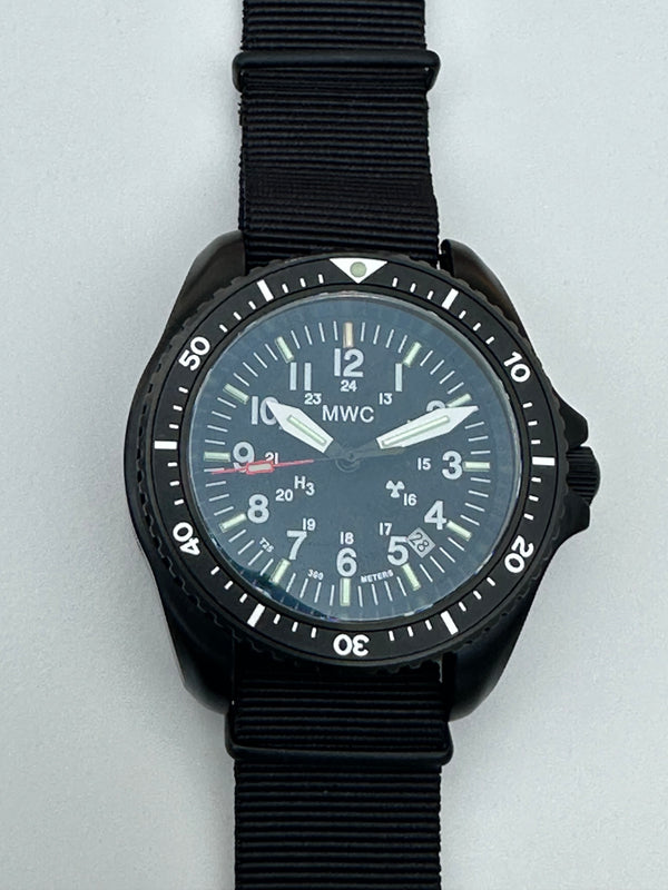 MWC Automatic Black PVD Military Divers Watch  - Tritium / GTLS Illumination, Sapphire Crystal and 60 Hour Power Reserve - Runs Erratically Hence Needs Attention