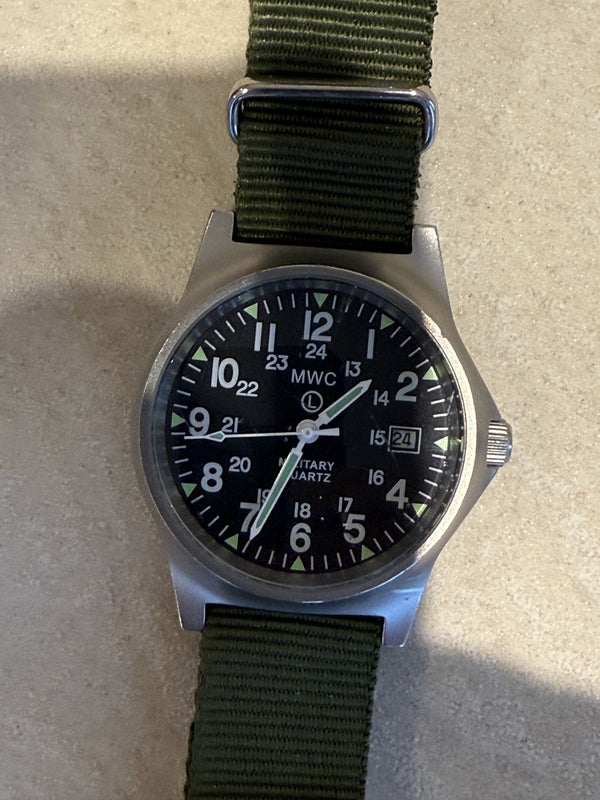 MWC G10 LM Stainless Steel Military Watch with 12/24 Hour Dial - Not Running Possibly Just a Battery Issue