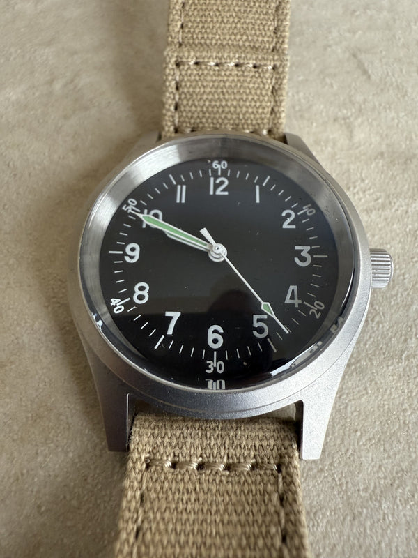 A-11 1940s WWII Pattern Military Watch (Automatic) with Sapphire Crystal: Not Running But Excellent Condition