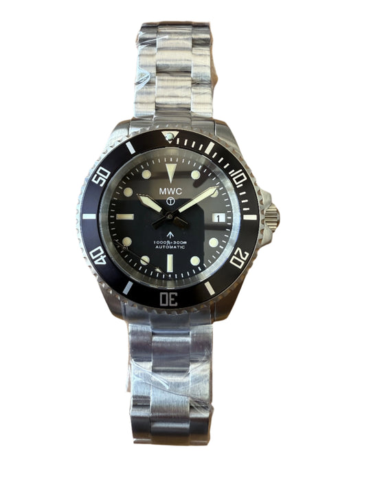 MWC 24 Jewel 1982 Pattern 300m Automatic Military Divers Watch with Sapphire Crystal on a Matching Stainless Steel Bracelet (Date Version) - Needs Second Hand Resetting Save over 50%