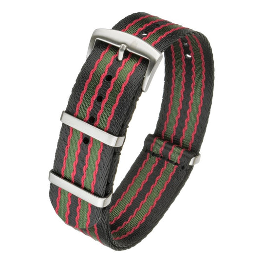 Superior 20mm Black, Red and Olive Green NATO Military Watch Strap in Seatbelt Ballistic Nylon