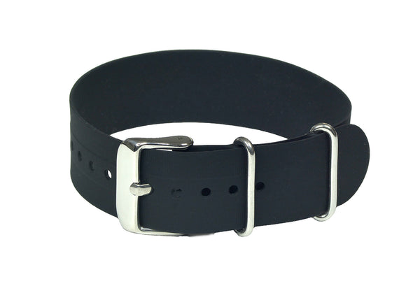 22mm Black Silicone/Rubber NATO Military Watch Strap