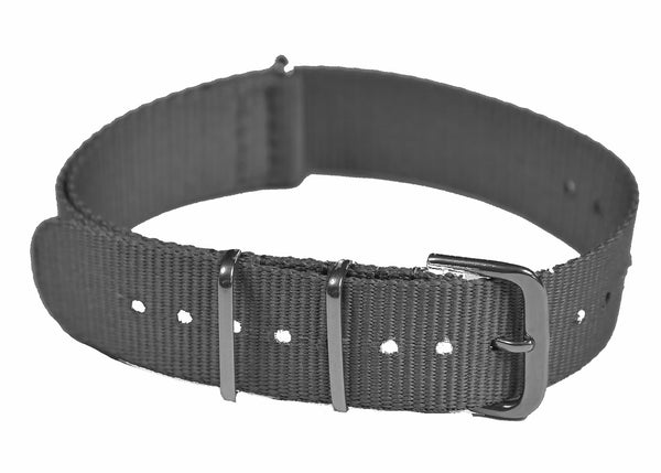 18mm Dark Grey NATO Military Watch Strap in Ballistic Nylon with Stainless Steel Fasteners