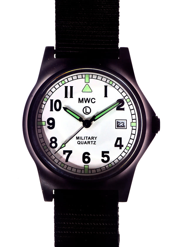 MWC G10LM European Pattern Military Watch With White Dial in Covert Non Reflective Black PVD Steel (Date Version)