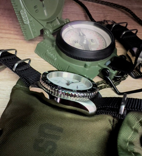 MWC NATO Pattern Stainless Steel Military Pilots Chronograph with Sapphire Crystal and Swiss Ronda Movement - 12 Hour GMT Bezel
