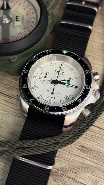 MWC NATO Pattern Stainless Steel Military Pilots Chronograph with Sapphire Crystal and Swiss Ronda Movement - 12 Hour GMT Bezel