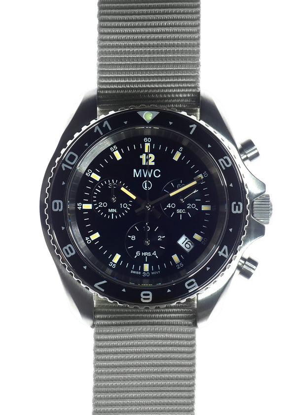 MWC NATO Pattern Stainless Steel Military Pilots Chronograph with Sapphire Crystal - 12 Hour GMT Bezel - Contract Sample Watch Reduced