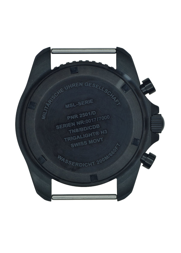 MWC NATO Pattern Black PVD Steel Military Pilots Chronograph with Sapphire Crystal, and Swiss Ronda Movement and GTLS/Tritium Illumination
