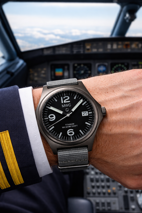 MWC Titanium Military Watch, 300m Water Resistant, Sapphire Crystal and 10 Year Battery Life - NATO NSN Number: 6645-99-847-7565