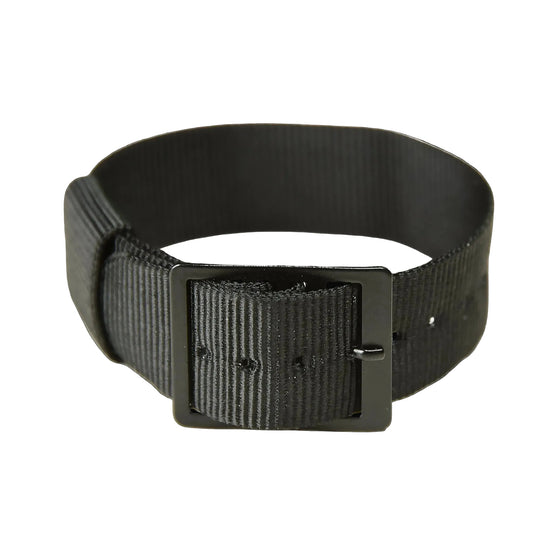 18mm 米軍パターン ブラックミリタリーウォッチストラップ、マッチングブラックファスナー付き（標準ストラップより約1.5cm短く、小さめの手首に最適）