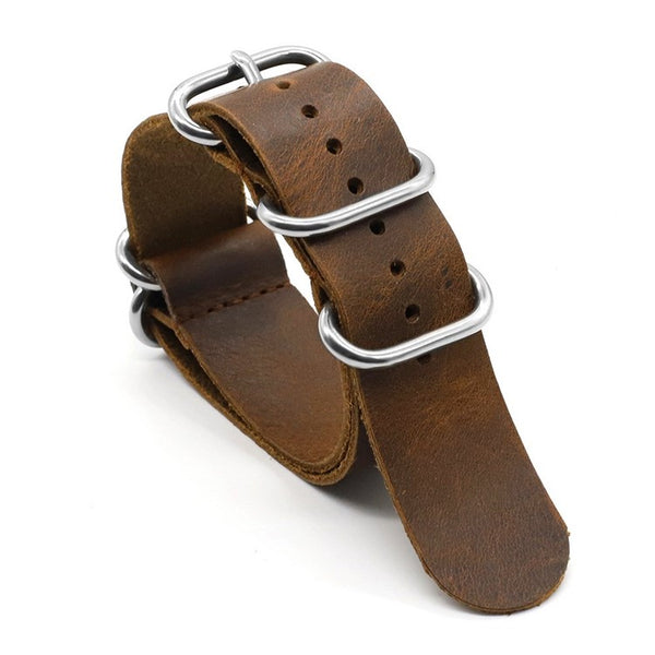 18mm Brown High Grade Saddle Leather Zulu Military Watch Strap