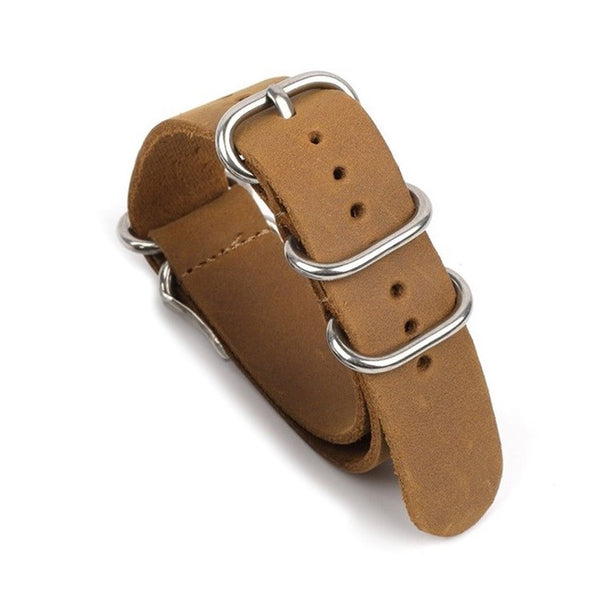 18mm Tan High Grade Saddle Leather Zulu Military Watch Strap