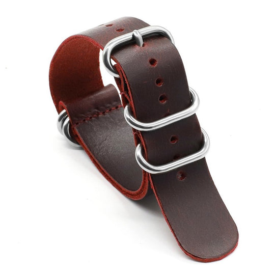20mm Red/Oxblood High Grade Saddle Leather Zulu Military Watch Strap