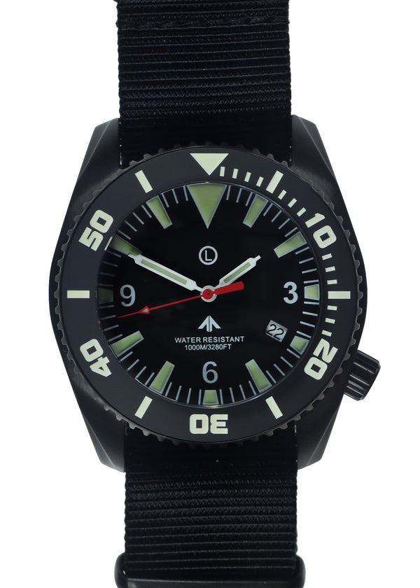 MWC "Depthmaster" 100atm / 3,280ft / 1000m Water Resistant Military Divers Watch in PVD Stainless Steel Case with Helium Valve (Quartz)
