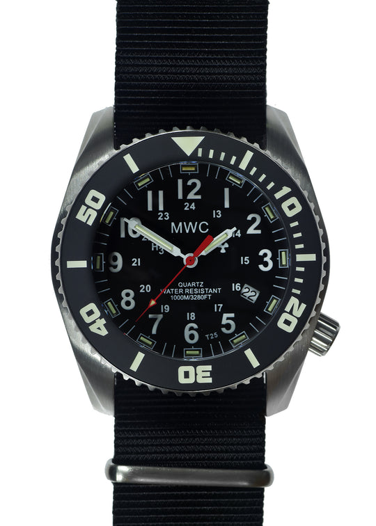 MWC "Depthmaster" 100atm / 3,280ft / 1000m Water Resistant Military Divers Watch in a Stainless Steel Case with GTLS and Helium Valve (10 Year Battery Life)