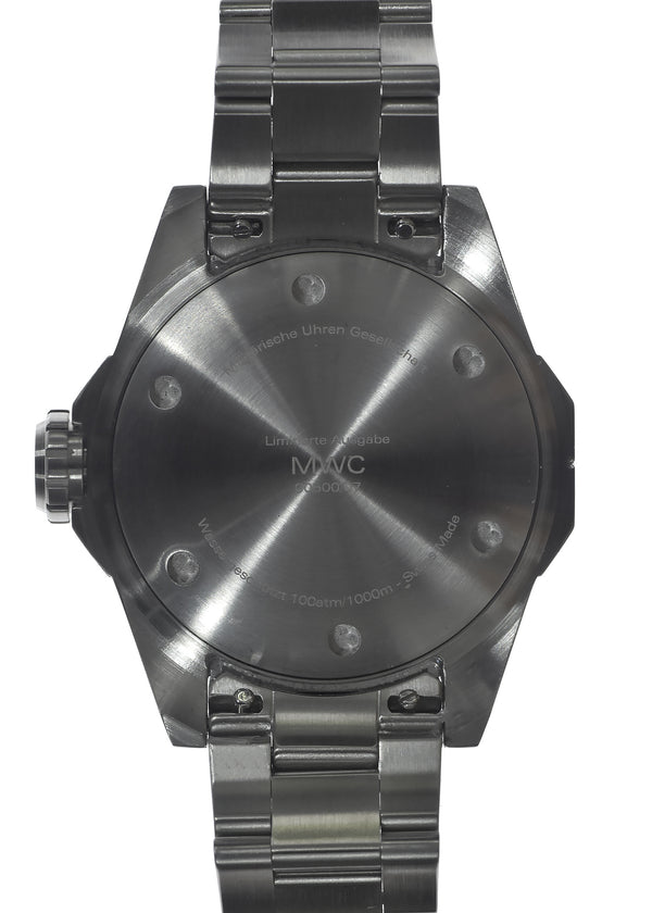 MWC 100atm / 3,280ft / 1000m Water Resistant Divers Watch in Stainless Steel Case with Helium Valve on a Matching Bracelet / 100% Swiss Made with a Sellita SW200 26 Jewel Automatic Movement