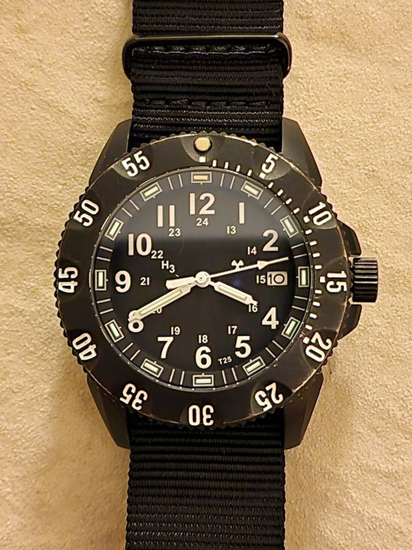 MWC P656 Titanium Tactical Series Watch with GTLS Tritium, 24 Jewel Automatic Movement and Sapphire Crystal (Date Version) - Running Fine but Needs Adjustment to Hand Setting