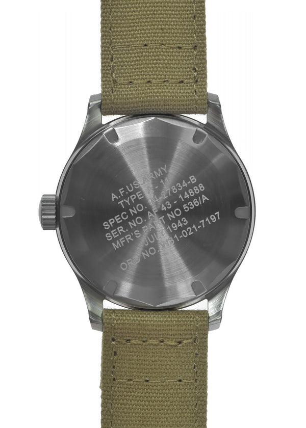 A-11 1940s WWII Pattern Military Watch (Automatic) Brushed Steel Finish with 100m Water Resistance and Sapphire Crystal